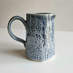 Vintage Studio Pottery Creamer Signed "Alex 112.1" Blue & White Drip Glaze 4.25"